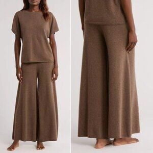 NORDSTROM 100% Cashmere Flared Wide Leg Pants Size XL Brown Lounge Pockets NEW